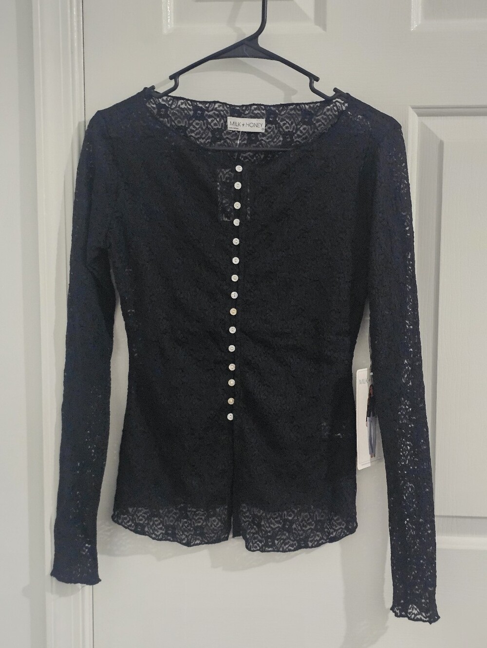Milk + Honey Juniors S Black Floral Lace Button Top Y2K Goth Coquette NWT